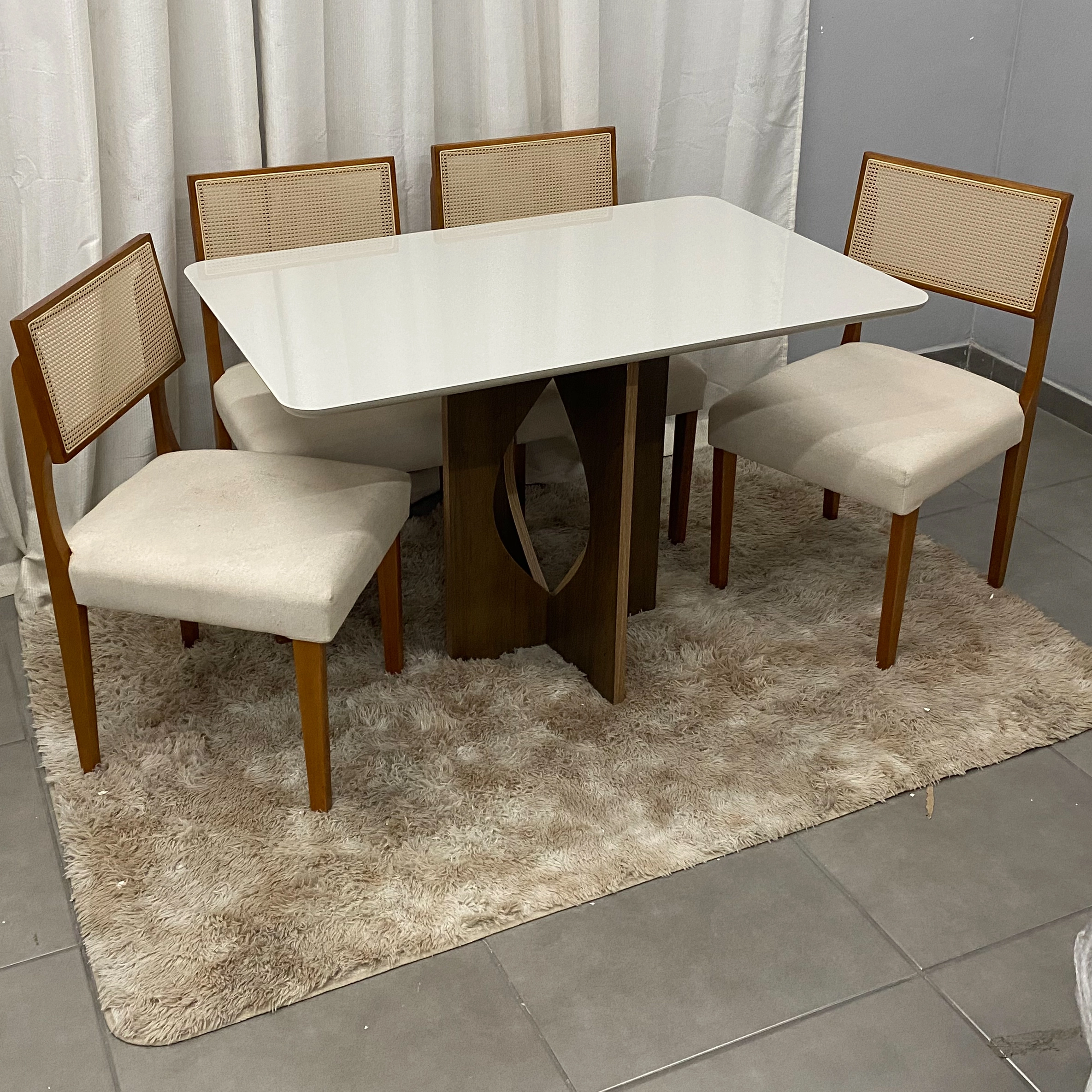 Mesa de Jantar Madrid 120x80cm com 4 Cadeiras Grecia em Linho Madeira Minas Plac - Imagem 3