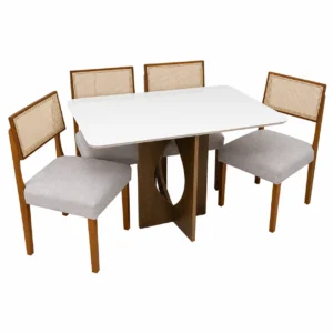 Mesa de Jantar Madrid 120x80cm com 4 Cadeiras Grecia em Linho Madeira Minas Plac
