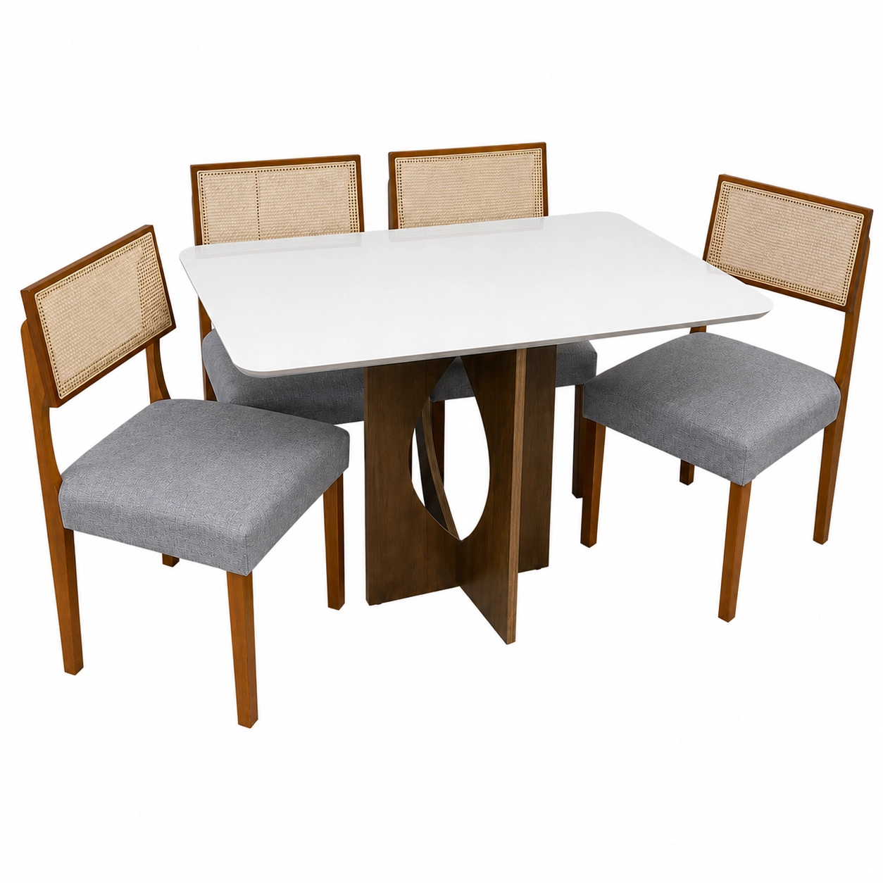 Mesa de Jantar Madrid 120x80cm com 4 Cadeiras Grecia em Linho Madeira Minas Plac - Imagem 4