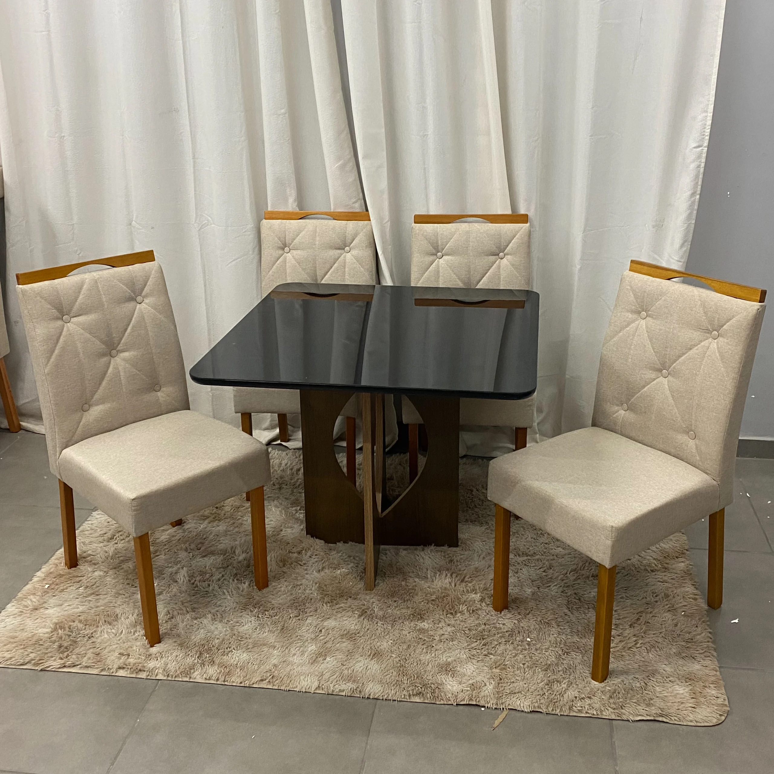 Mesa de Jantar Madrid 90x90cm com 4 Cadeiras Jasmim em Veludo Estofadas Minas Plac - Imagem 3