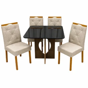 Mesa de Jantar Madrid 90x90cm com 4 Cadeiras Jasmim em Veludo Estofadas Minas Plac