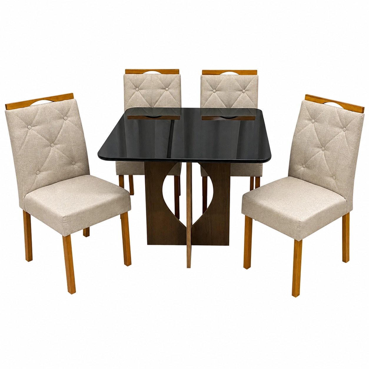 Mesa de Jantar Madrid 90x90cm com 4 Cadeiras Jasmim em Veludo Estofadas Minas Plac
