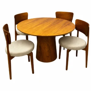 Mesa de Jantar Paris Redonda 120cm com 4 Cadeiras Maldivas em Linho Madeira Minas Plac