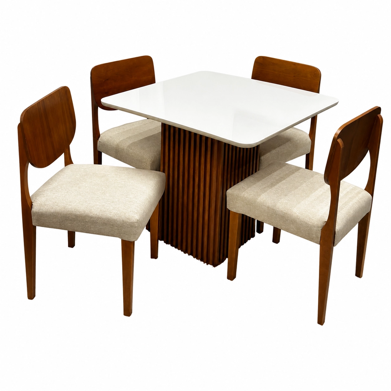 Mesa de Jantar Riviera 90x90cm com 4 Cadeiras Barcelona em Linho Madeira Lj Móveis