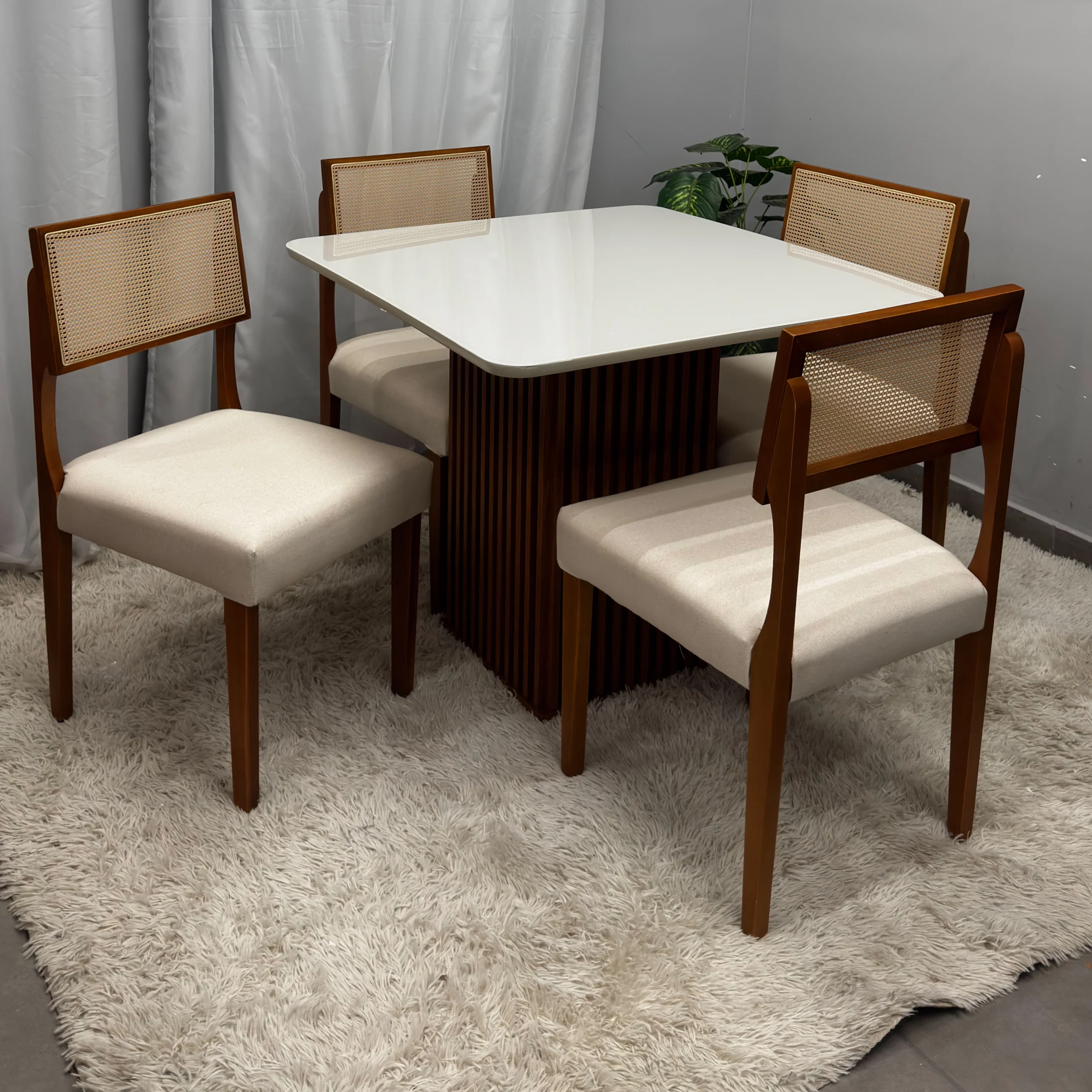 Mesa de Jantar Riviera 90x90cm com 4 Cadeiras Grecia em Linho Madeira Lj Móveis - Imagem 3