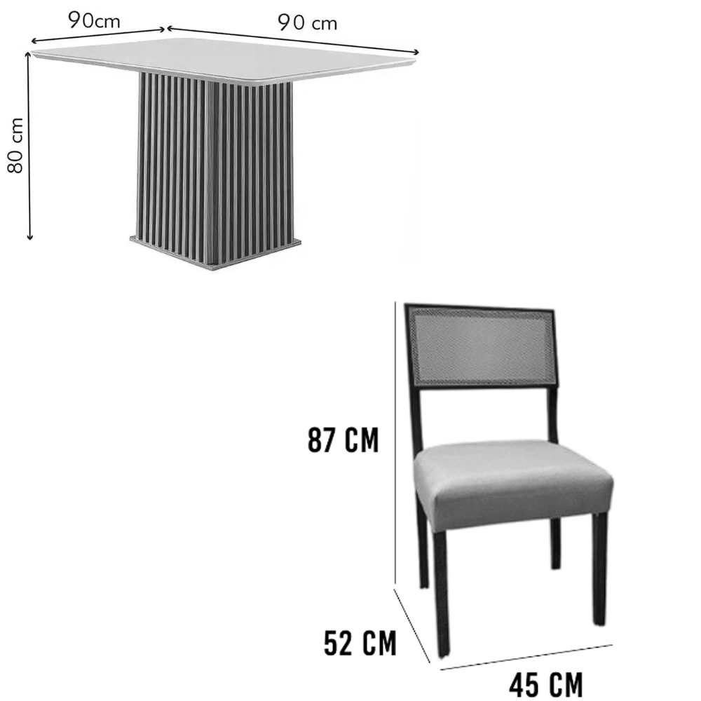 Mesa de Jantar Riviera 90x90cm com 4 Cadeiras Grecia em Linho Madeira Lj Móveis - Imagem 2