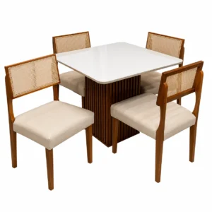 Mesa de Jantar Riviera 90x90cm com 4 Cadeiras Grecia em Linho Madeira Lj Móveis
