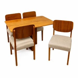 Mesa de Jantar Salina 120x80cm Sem Vidro com 4 Cadeiras Barcelona em Linho Madeira Cel Móveis
