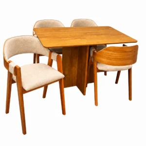 Mesa de Jantar Salina 120x80cm Sem Vidro com 4 Cadeiras Perola em Linho Madeira Cel Móveis