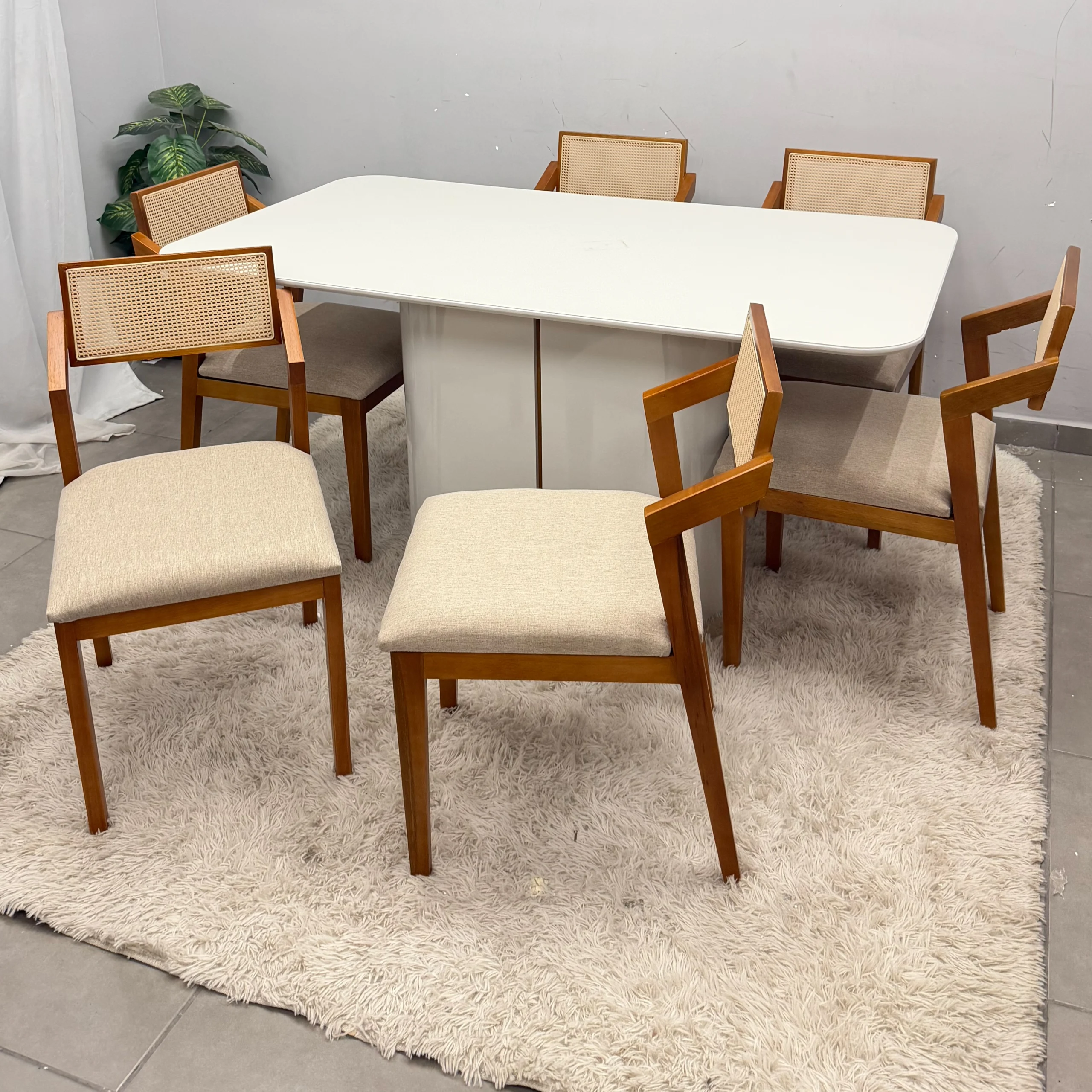 Mesa de Jantar Serena 160x90cm com Vidro e 6 Cadeiras Berlim Hr em Linho Madeira New Ceval - Imagem 3