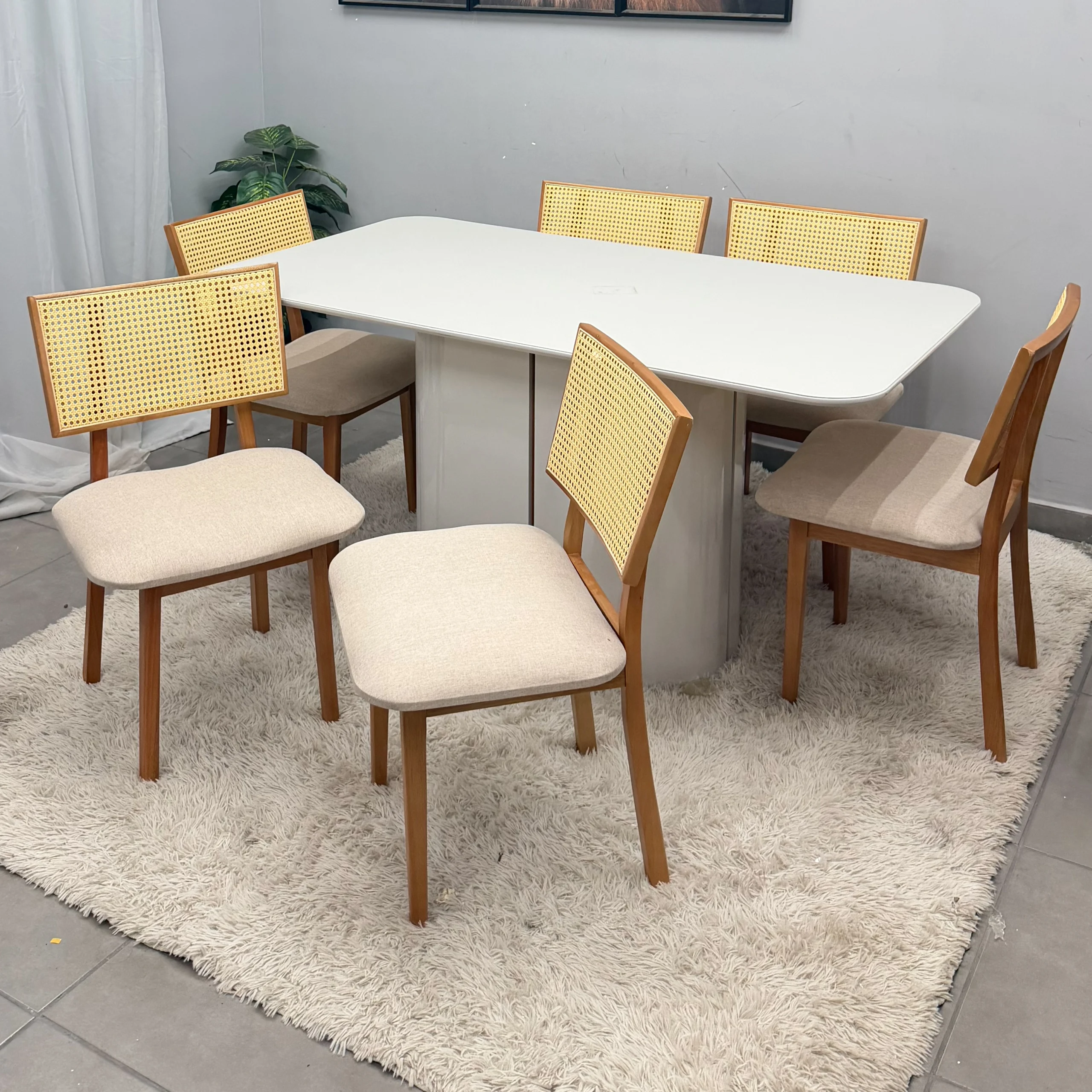 Mesa de Jantar Serena 160x90cm com Vidro e 6 Cadeiras Diamante em Linho Madeira New Ceval - Imagem 3