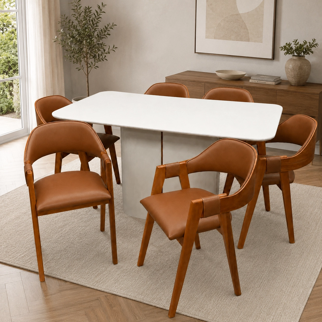 Mesa de Jantar Serena 160x90cm com Vidro e 6 Cadeiras Perola em Corino Madeira New Ceval - Imagem 3
