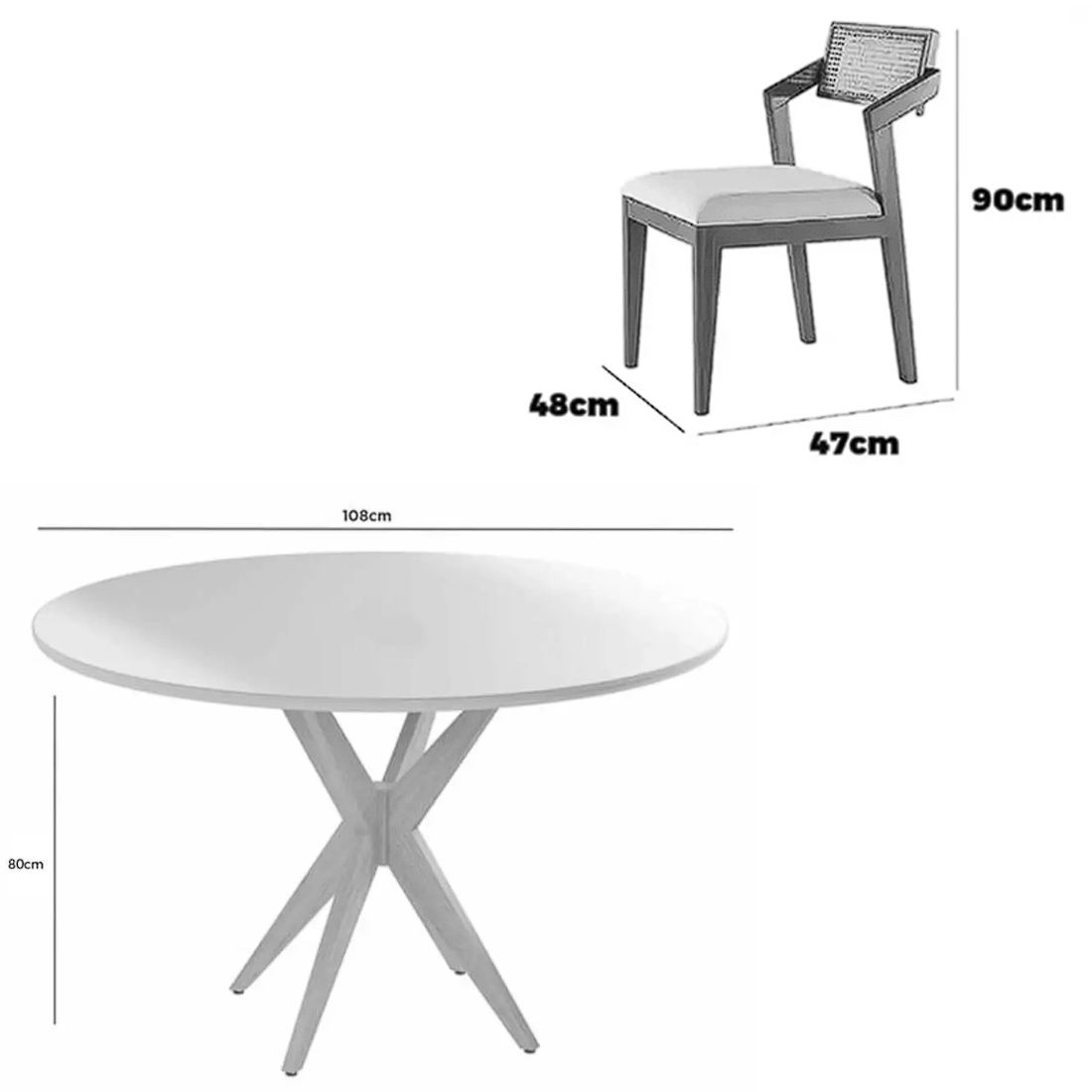 Mesa de Jantar Simpatia com Vidro Redonda 108cm com 4 Cadeiras Berlim Hr em Linho Madeira Jcm - Imagem 2