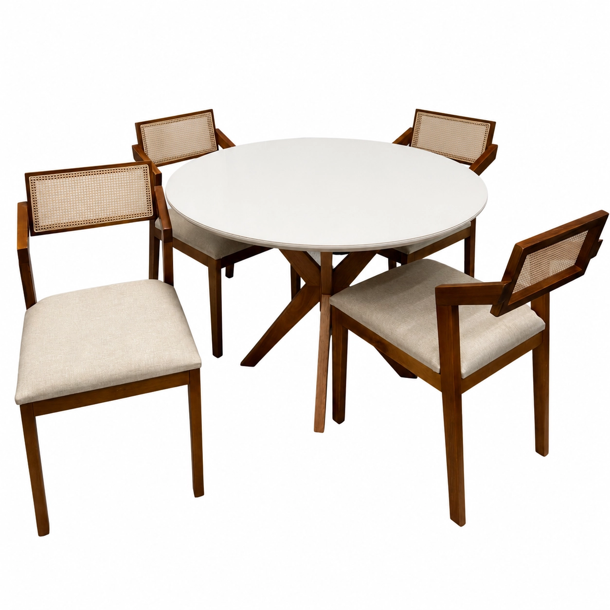 Mesa de Jantar Simpatia com Vidro Redonda 108cm com 4 Cadeiras Berlim Hr em Linho Madeira Jcm