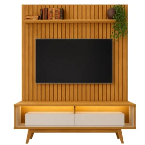 Rack com Painel Roma 180cm com Prateleira e Led 2 Gavetas Ripado Rv Móveis