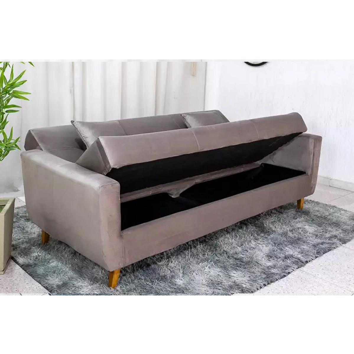 Sofá Cama Pamela 4 Lugares Reclinável com Baú 207cm Tecido Veludo Matrix - Imagem 7