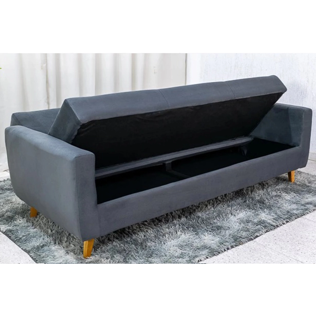 Sofá Cama Pamela 4 Lugares Reclinável com Baú 207cm Tecido Veludo Matrix - Imagem 4