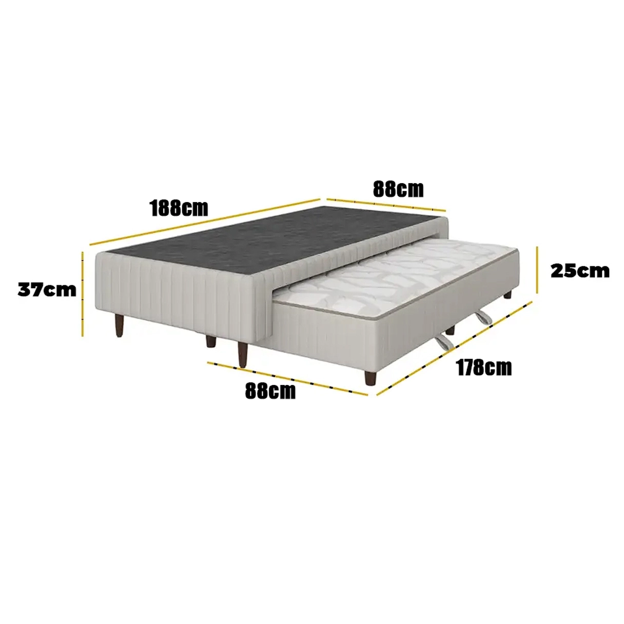 Base Box Solteiro com Cama Auxiliar Premium 37x188x88cm Plumatex - Imagem 2
