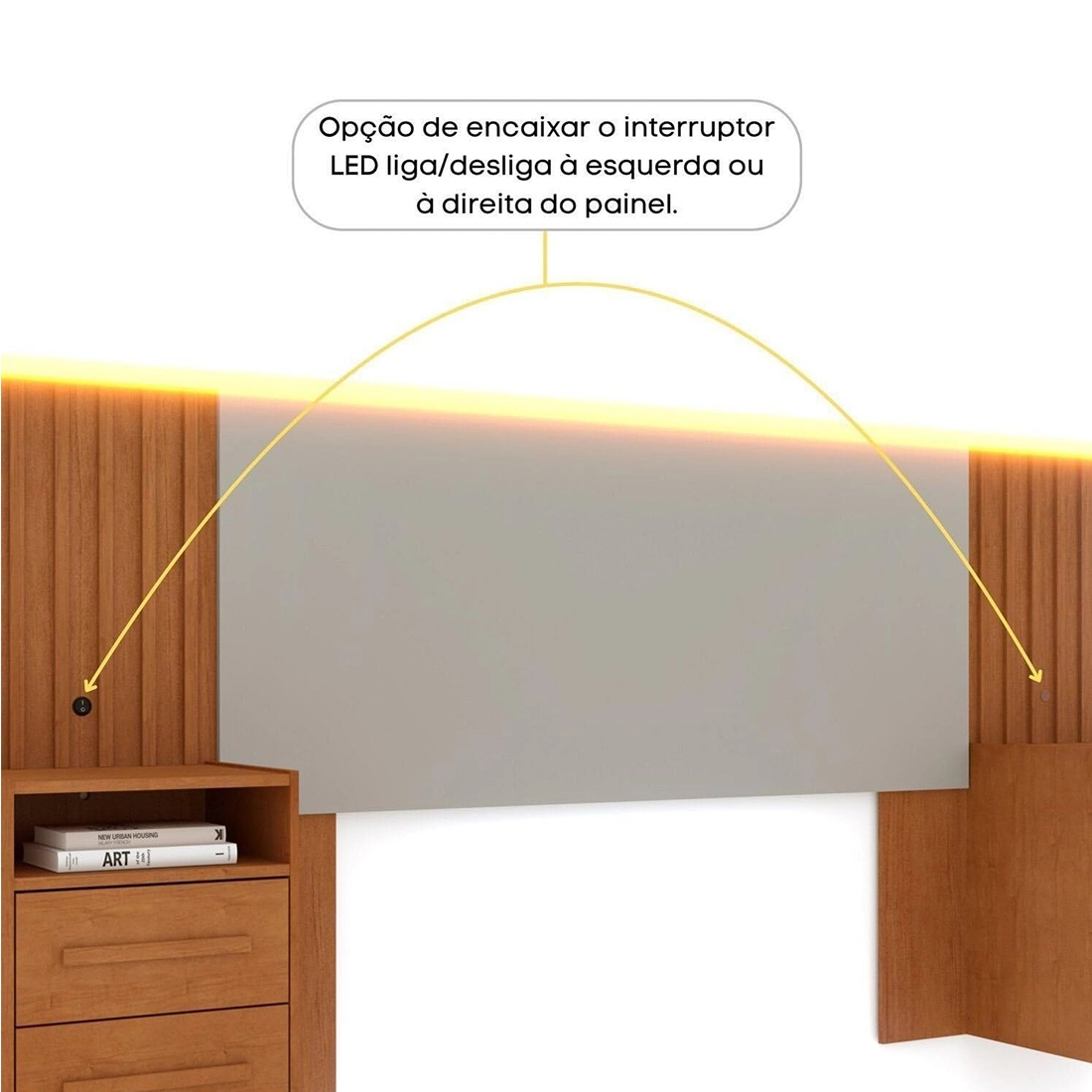 Cabeceira Tcil Casal Queen Ripado com Led e 2 Mesas de Cabeceira - Imagem 6