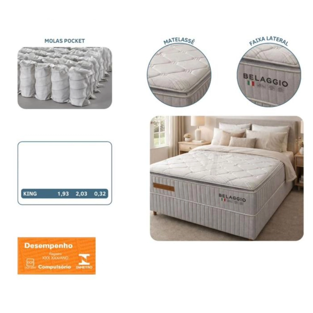 Colchão Belaggio King com Molas Pocket 32x193x203cm Sleep Soft - Imagem 2