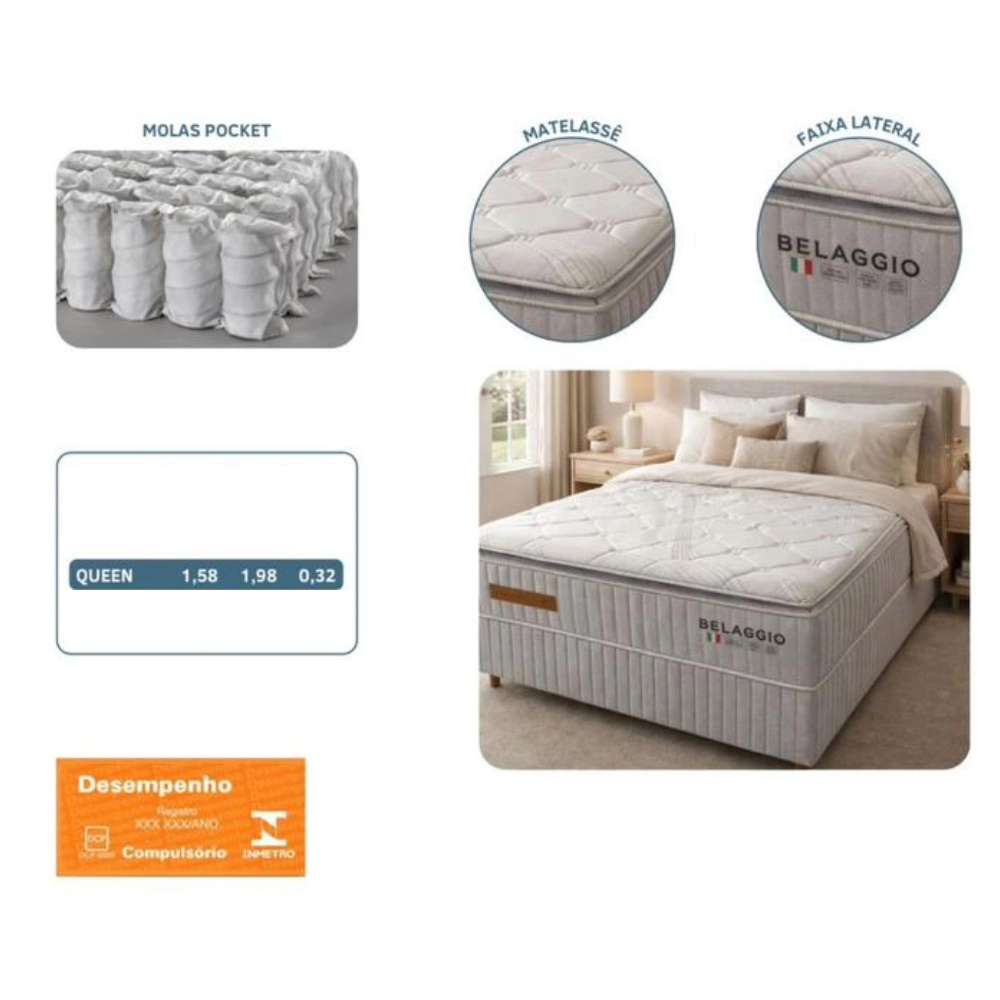 Colchão Belaggio Queen com Molas Pocket 32x158x198cm Sleep Soft - Imagem 2