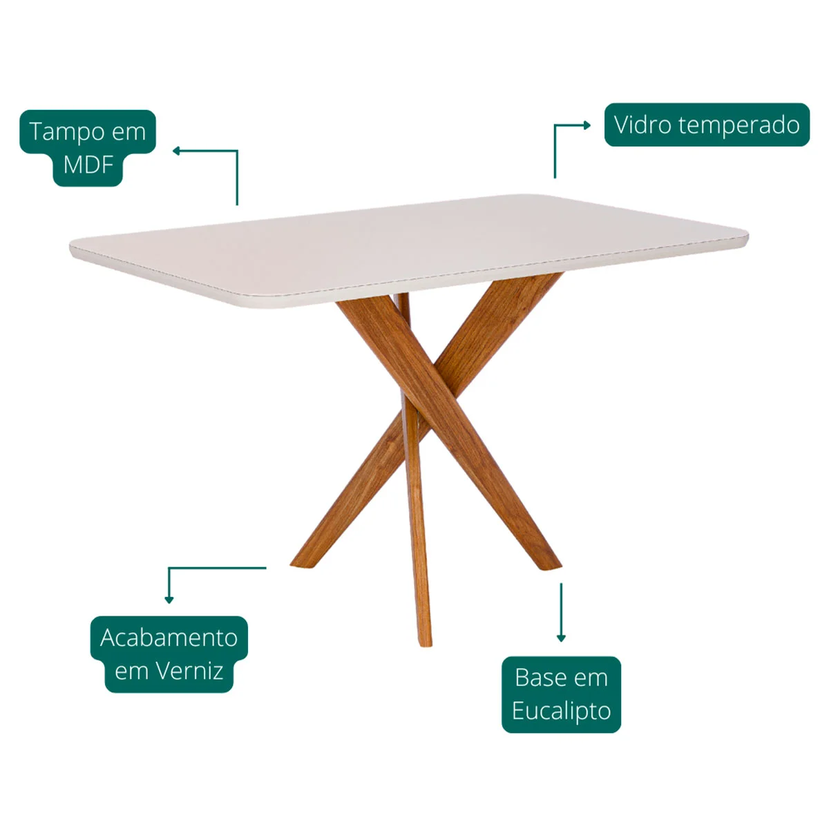 Mesa Cacau com Vidro 130x80cm Cimol - Imagem 4