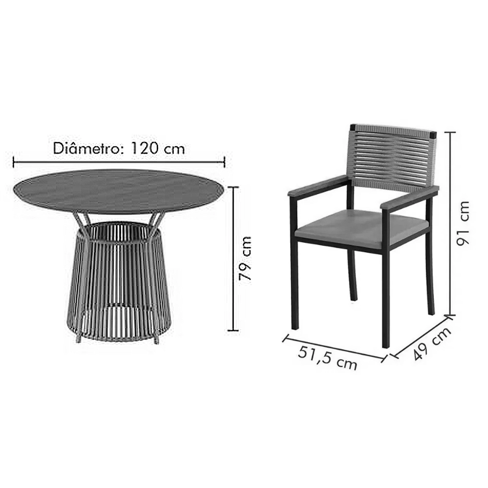Mesa Roma Redonda 120cm com 4 Cadeiras Viena em Corda Náutica Paonanda - Imagem 2
