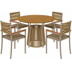 Mesa Roma Redonda 120cm com 4 Cadeiras Viena em Corda Náutica Paonanda