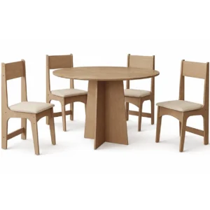 Mesa de Jantar Cindy 90cm Redonda Sem Vidro com 4 Cadeiras Delta em Corino Sonetto