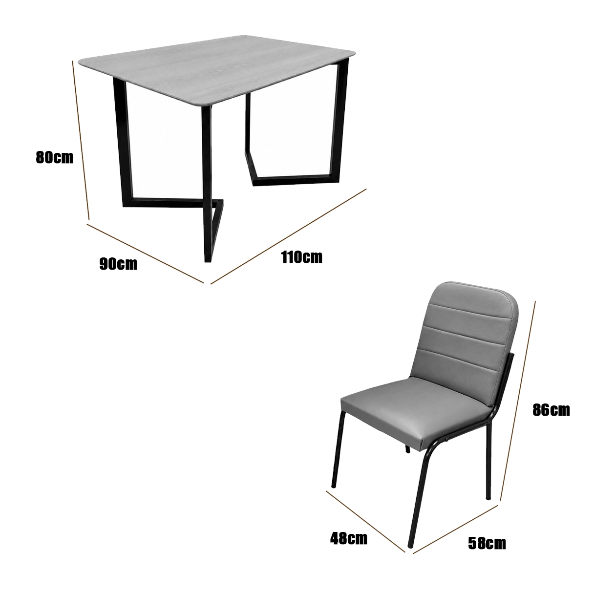 Mesa de Jantar Cronos 110x90cm com 4 Cadeiras Chicago em Courino Aço Tubo Minas - Imagem 2
