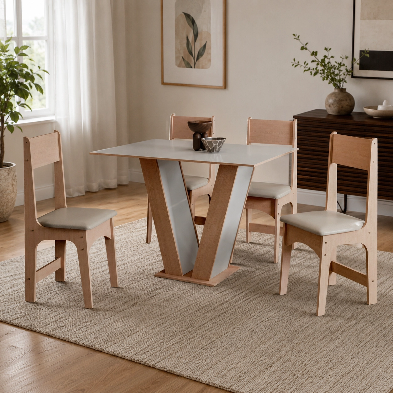 Mesa de Jantar Luiza 110x75cm Sem Vidro com 4 Cadeiras Delta em Corino Sonetto - Imagem 3