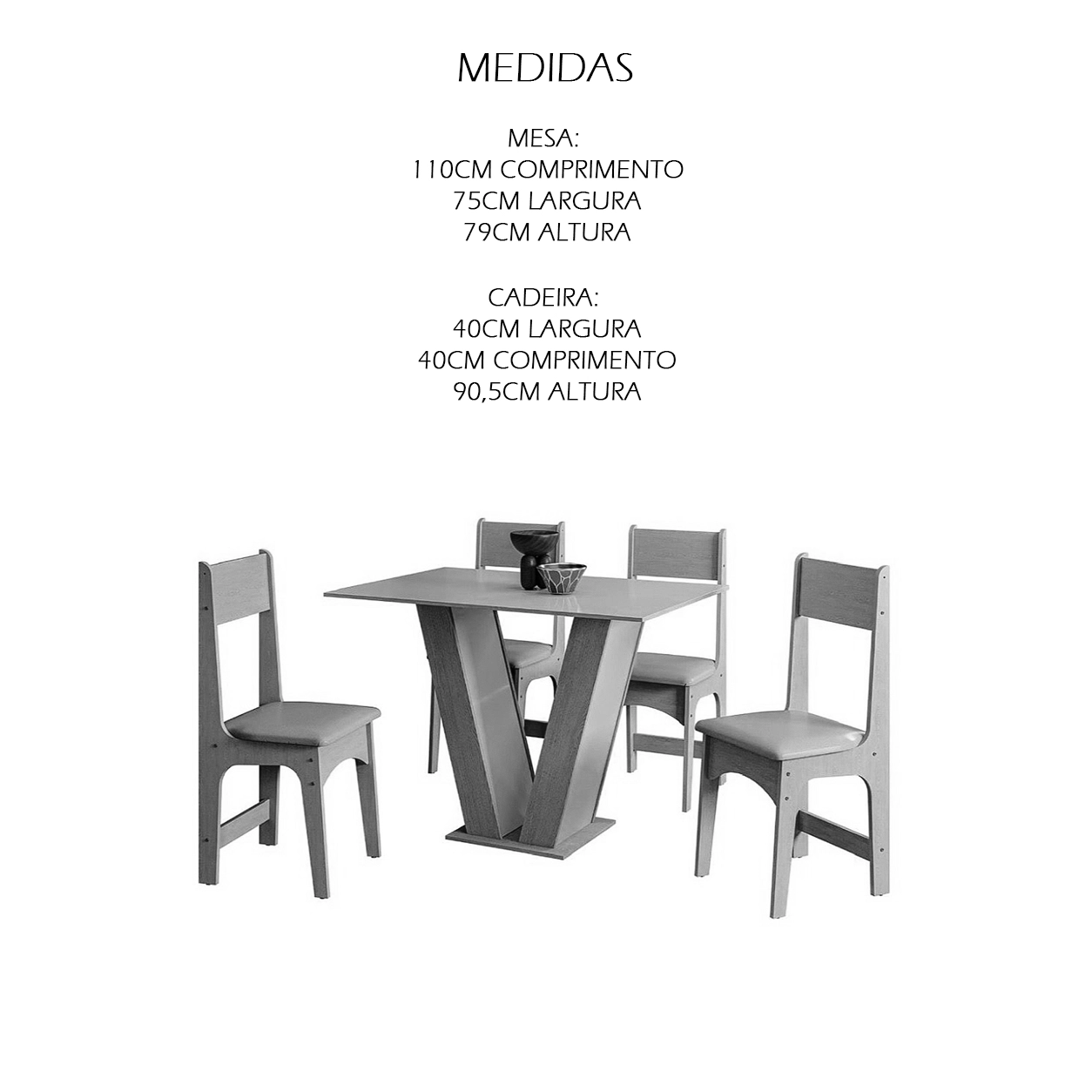Mesa de Jantar Luiza 110x75cm Sem Vidro com 4 Cadeiras Delta em Corino Sonetto - Imagem 2