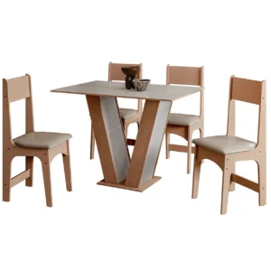 Mesa de Jantar Luiza 110x75cm Sem Vidro com 4 Cadeiras Delta em Corino Sonetto