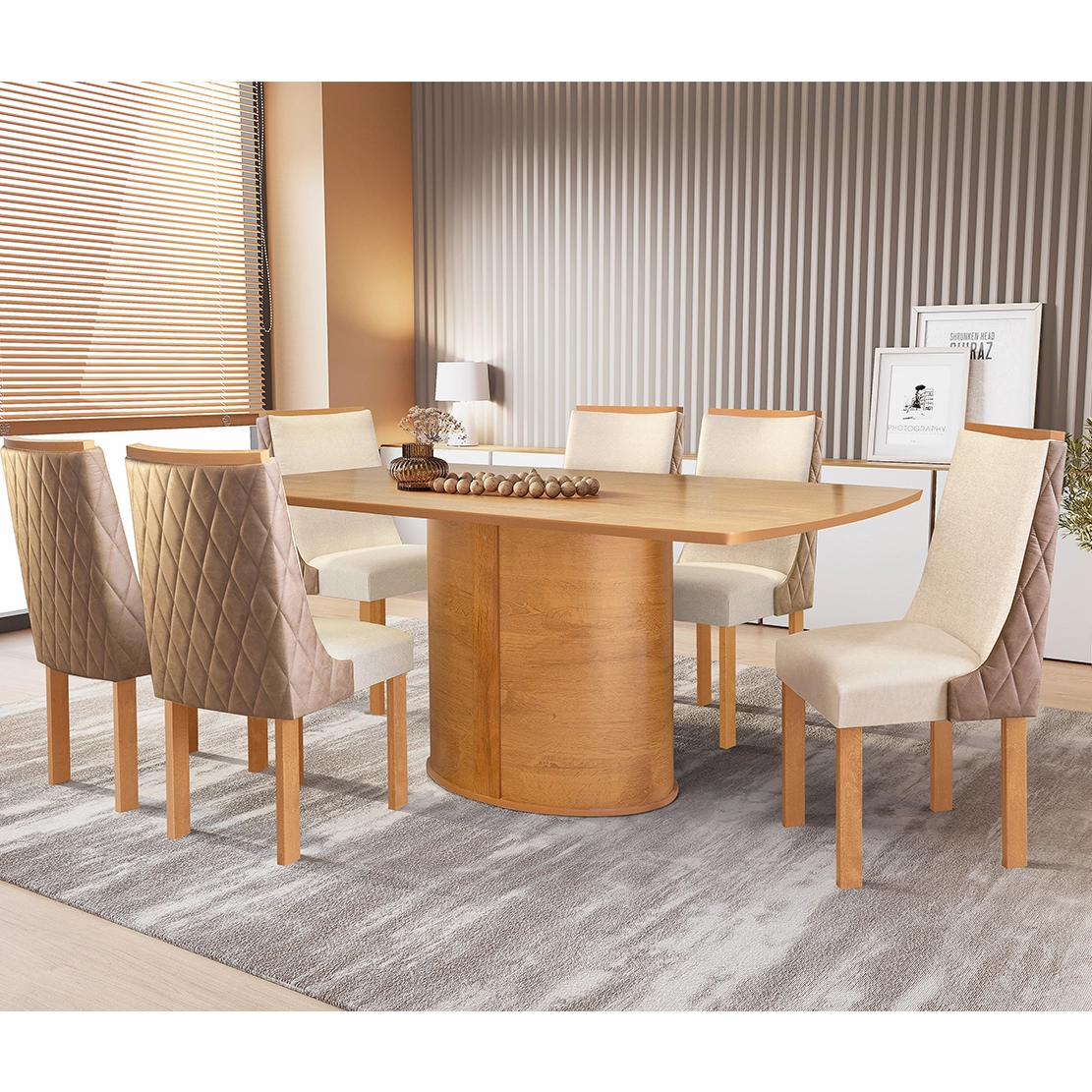 Mesa de Jantar Montreal 180x90cm em Linho Sem Vidro e 6 Cadeiras Montreal Cel Móveis - Imagem 3