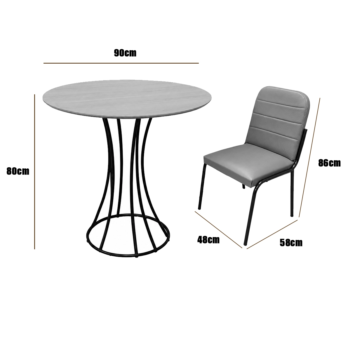 Mesa de Jantar Onix Redonda 90cm com 4 Cadeiras Chicago em Courino Aço Tubo Minas - Imagem 2