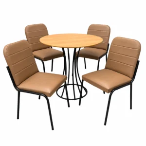 Mesa de Jantar Onix Redonda 90cm com 4 Cadeiras Chicago em Courino Aço Tubo Minas