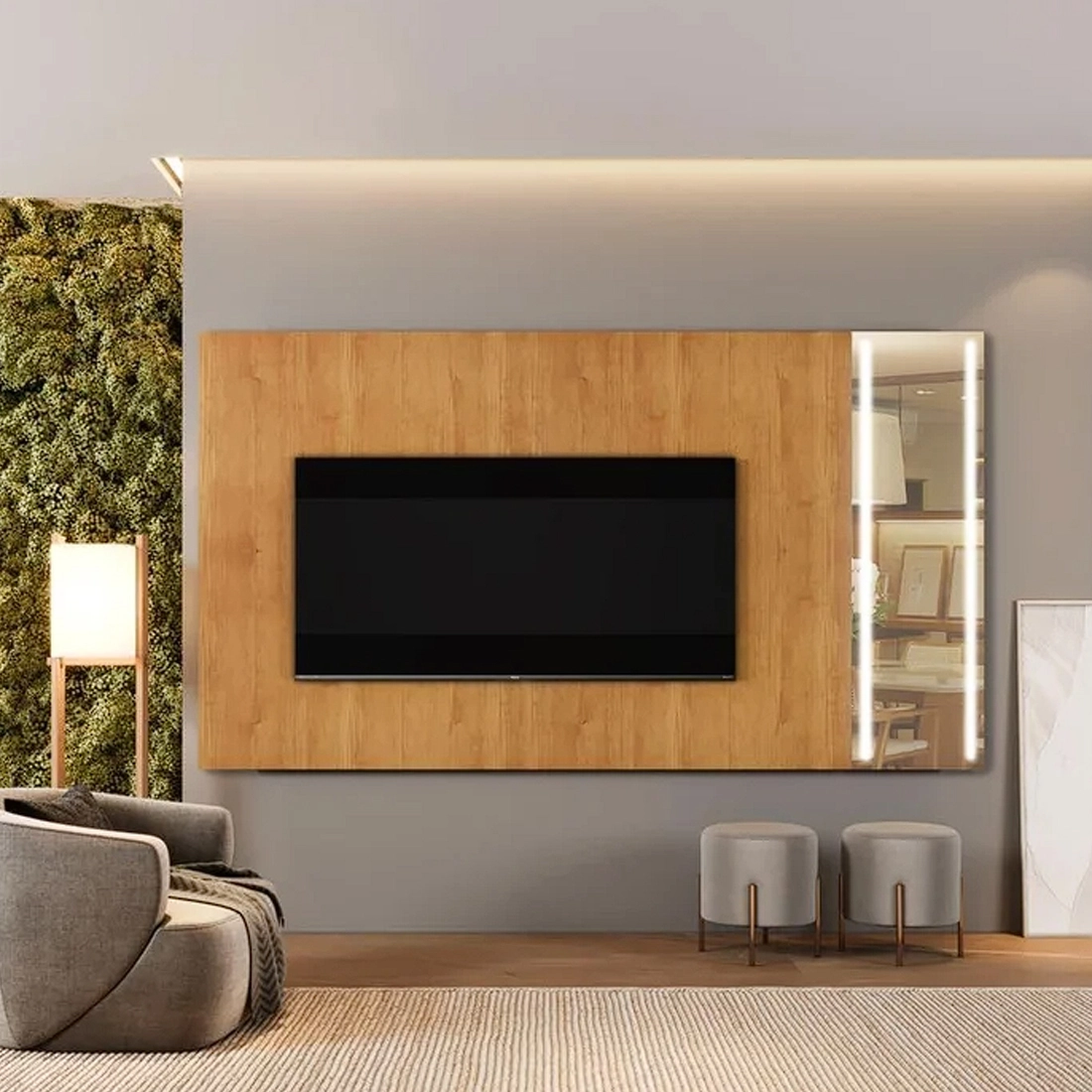 Painel Vitrum 180cm com Espelho e Led para Tv Até 65 Polegadas Mavaular - Imagem 3
