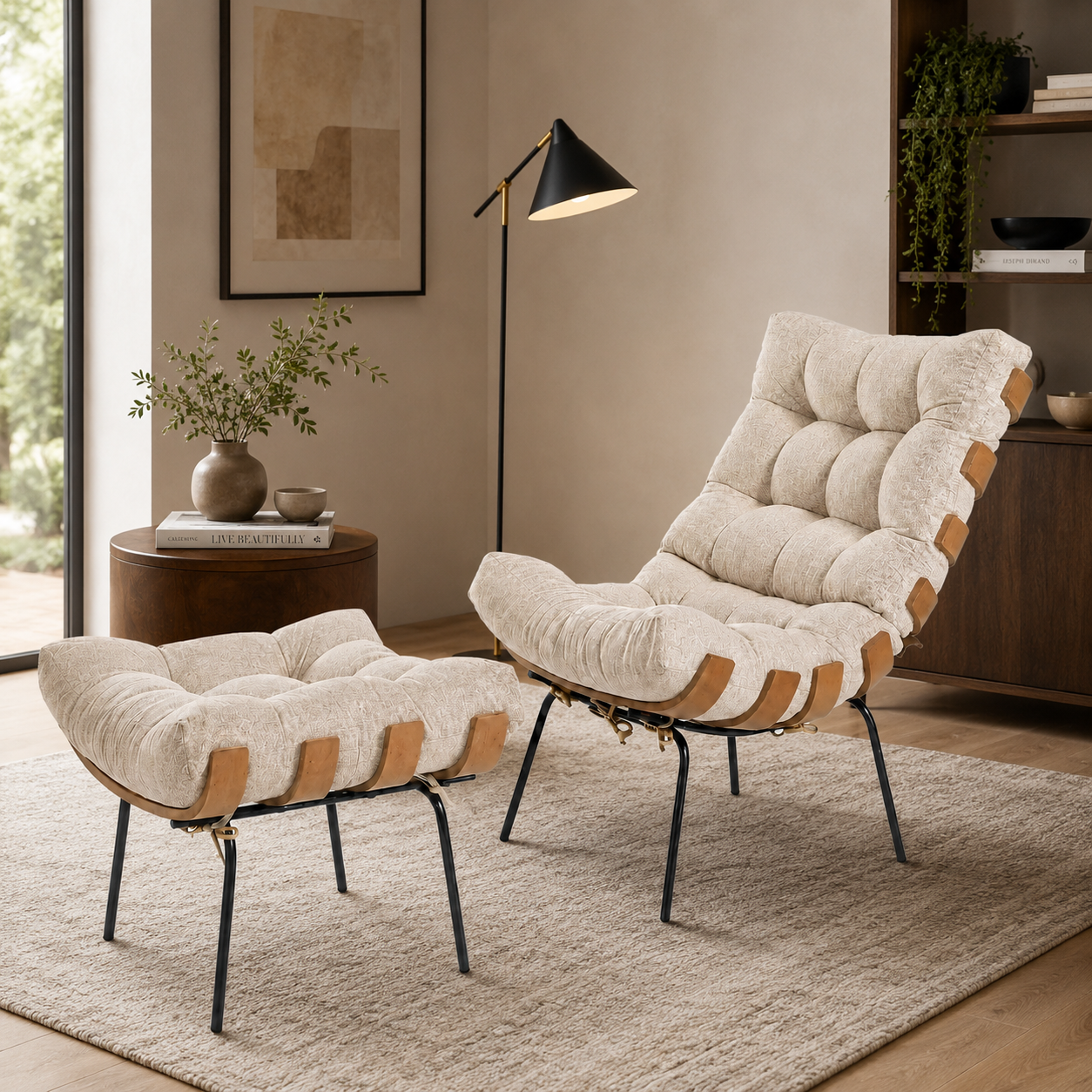 Poltrona Costela com Puff em Linho House Decor - Imagem 3