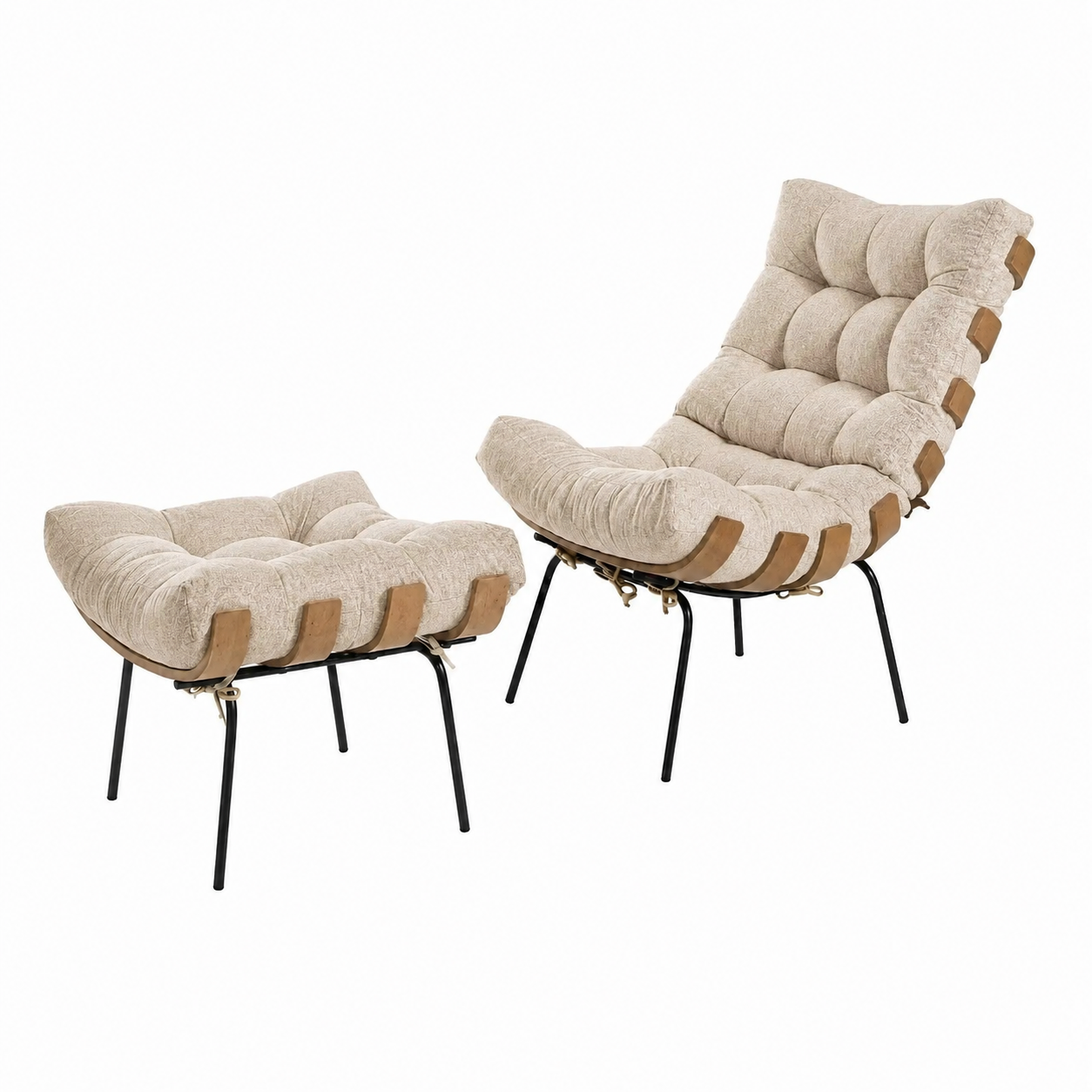 Poltrona Costela com Puff em Linho House Decor