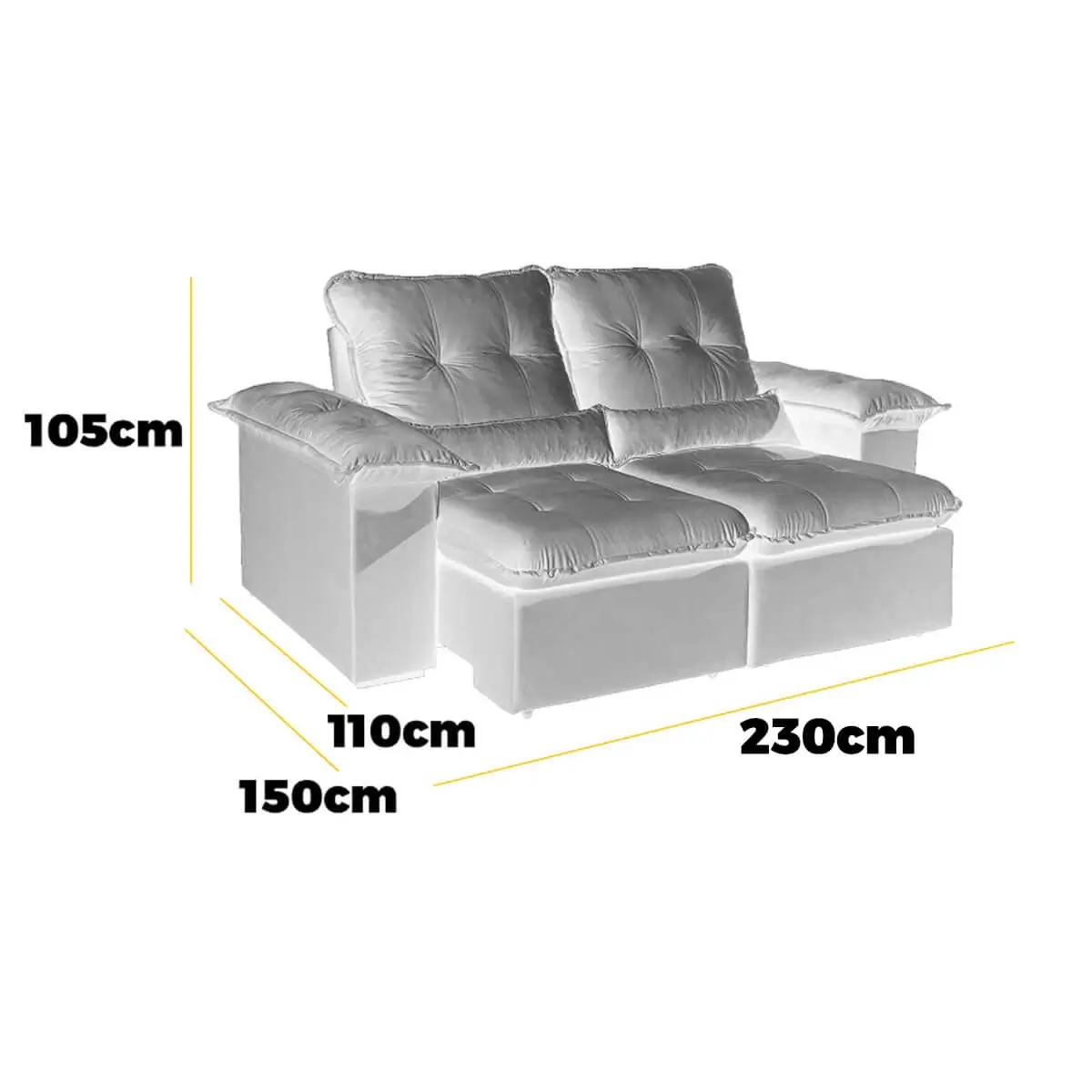 Sofá Arsenal 4 Lugares Retrátil e Reclinável 230cm Tecido Veludo Aifos - Imagem 2