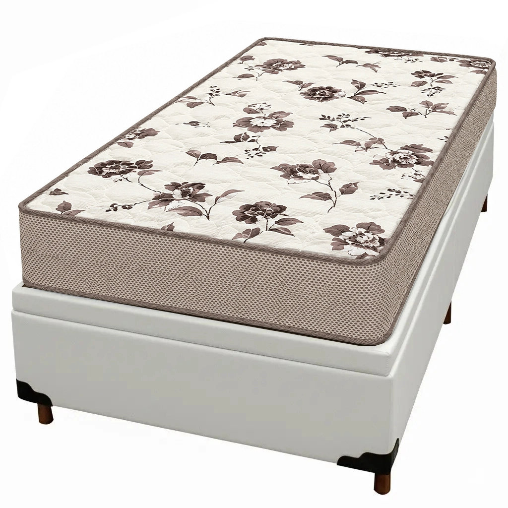 Base Baú em Corino com Colchão Physical Mega Resistente Solteiro 88x188x58cm Ortobom