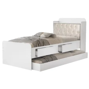 Cama Tamires Solteiro com Cama Auxiliar 2 Gavetas e Baú Cambel