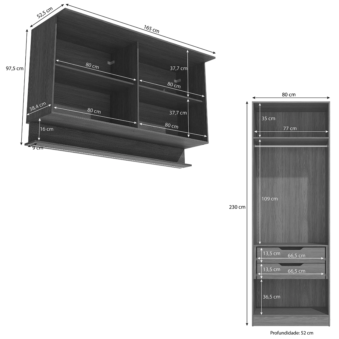 Conjunto Modulado K022 com 8 Portas Sendo 4 em Vidro e 4 Gavetas 3 Peças Kappesberg - Imagem 2
