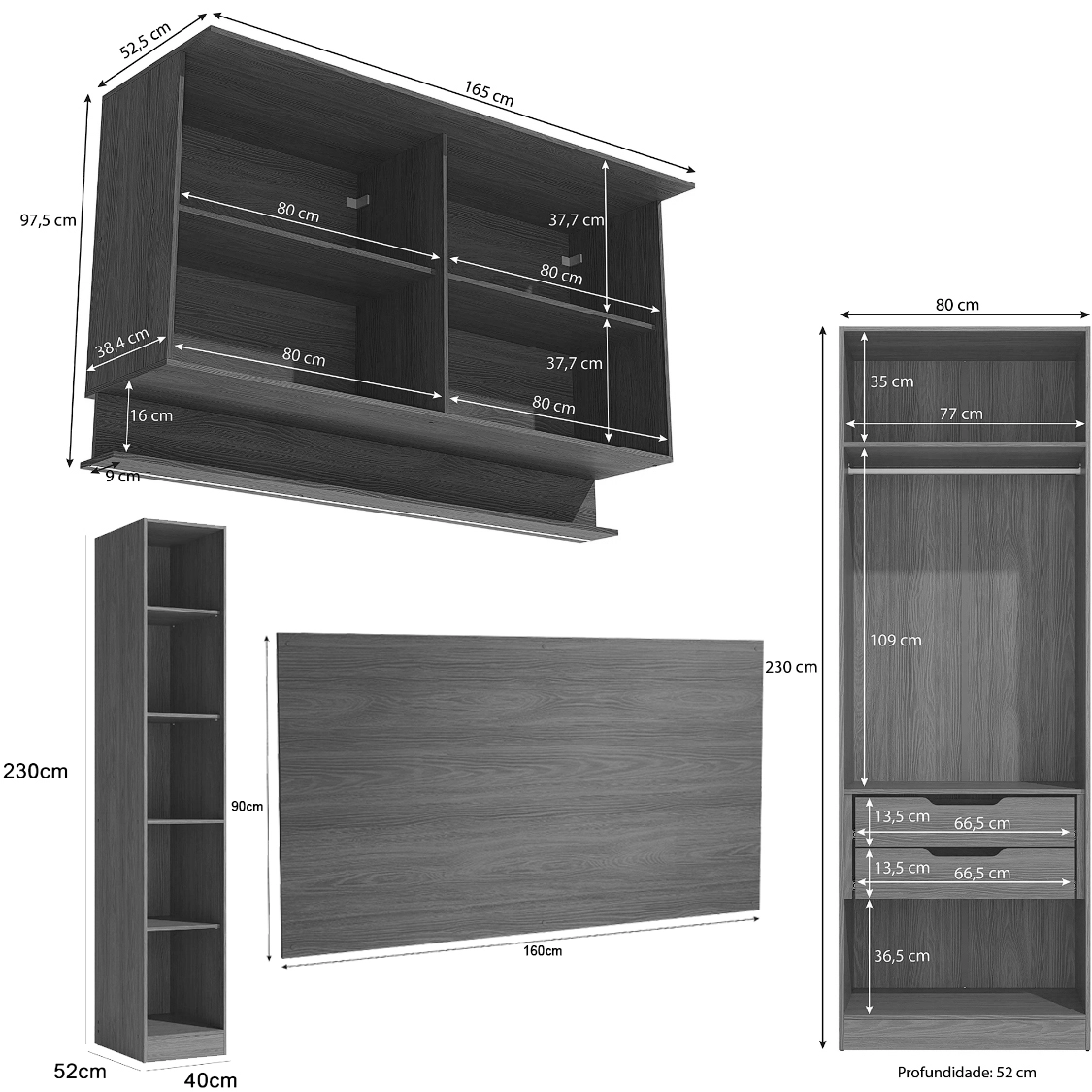 Conjunto Modulado K029 com 8 Portas Sendo 4 em Vidro e 4 Gavetas 6 Peças Kappesberg - Imagem 2