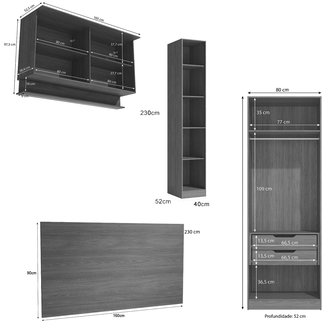 Conjunto Modulado K036 com 12 Portas Sendo 4 em Vidro e 4 Gavetas 8 Peças Kappesberg - Imagem 2