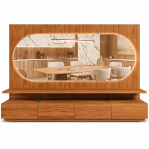 Estante Home Donna 300cm com Led e Espelho Bronze 4 Gavetas Pollo Decor