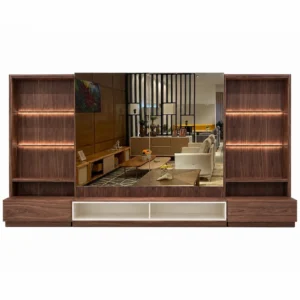 Estante Home Paollo 300cm com Led 2 Portas com Espelho Bronze e 2 Gavetas Pollo Decor