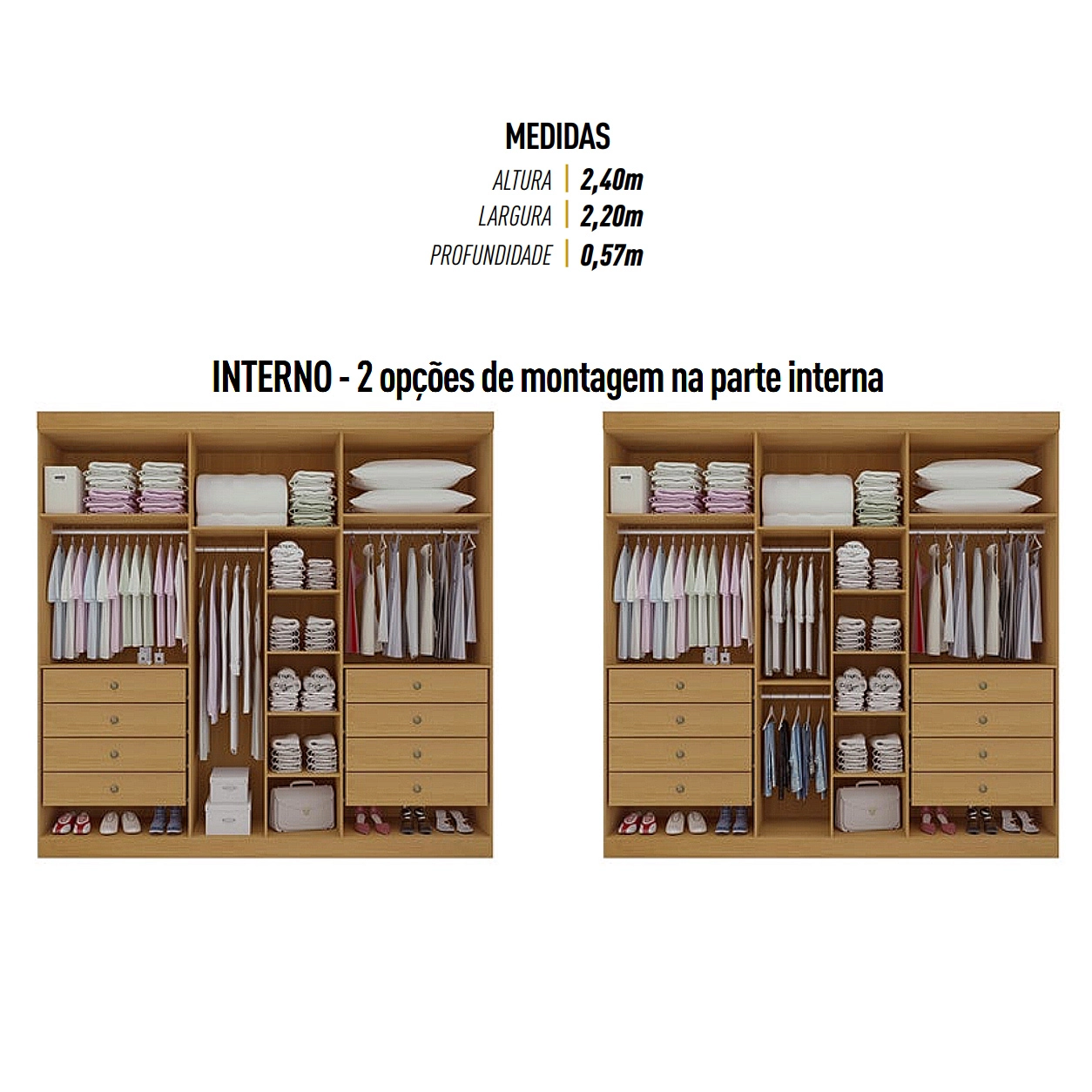 Guarda Roupa Milano Casal 6 Portas 8 Gavetas D Doro - Imagem 2