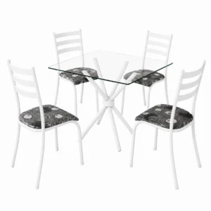 Mesa Ipanema Quadrada Tampo Vidro 75x75cm com 4 Cadeiras Tubular Teixeira