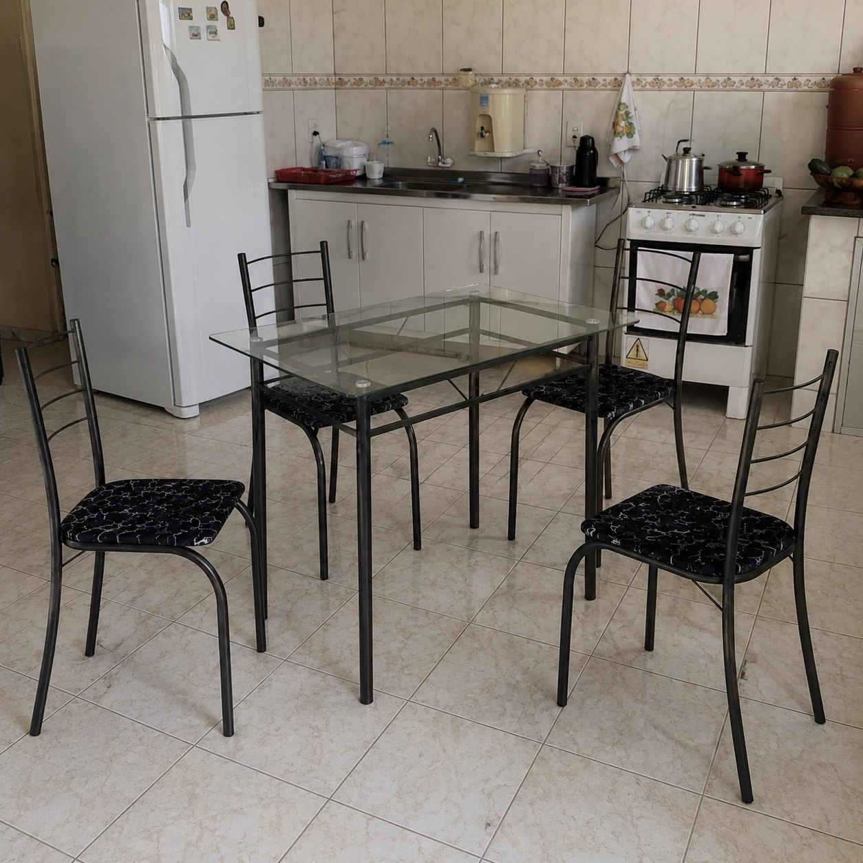 Mesa Rio Tampo Vidro 100x60cm com 4 Cadeiras Tubular Teixeira - Imagem 3
